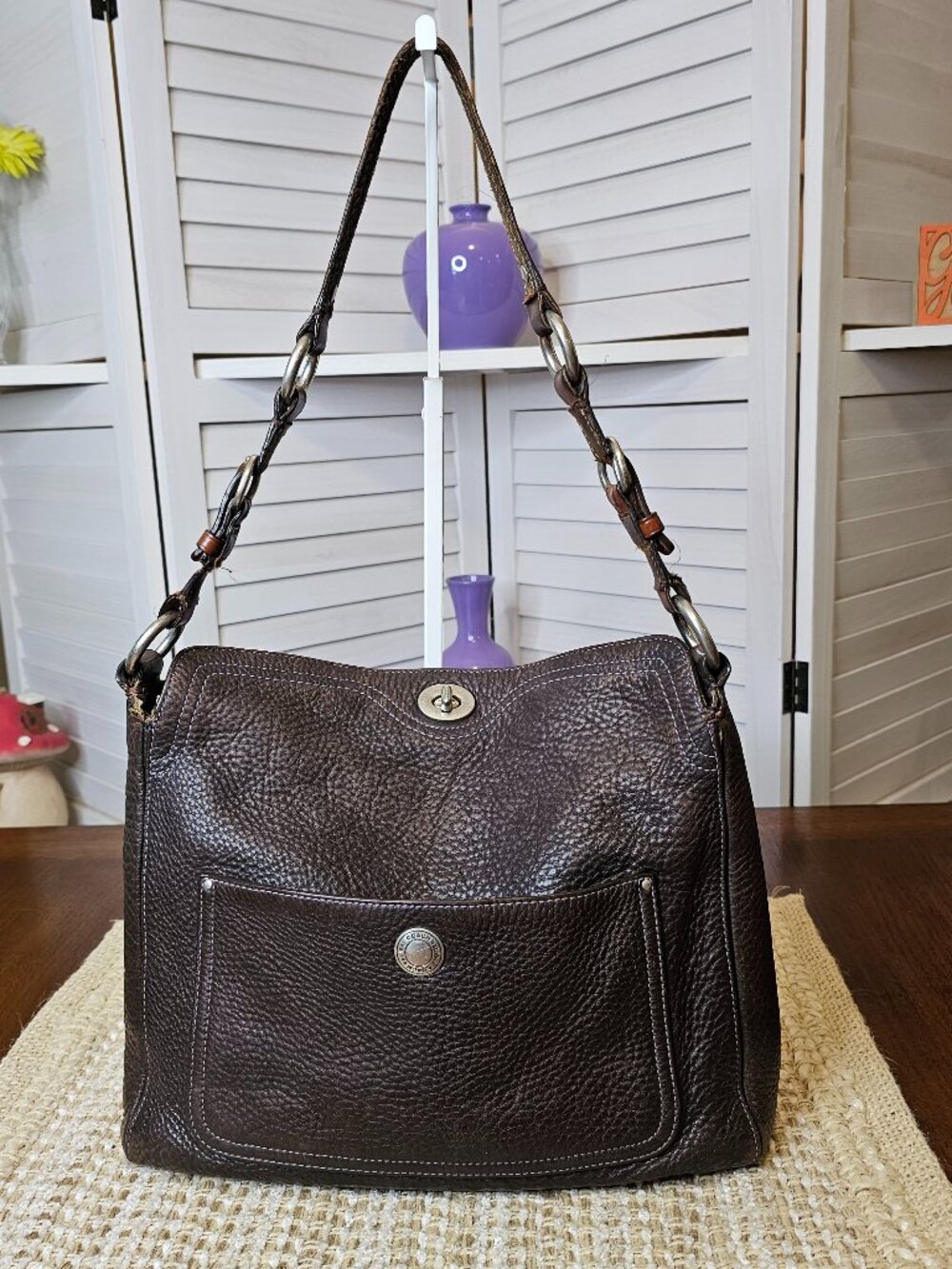 Coach, Turn-key Lock, Rich Chocolate Brown Leather Handbag, Vintage, Gorgeous